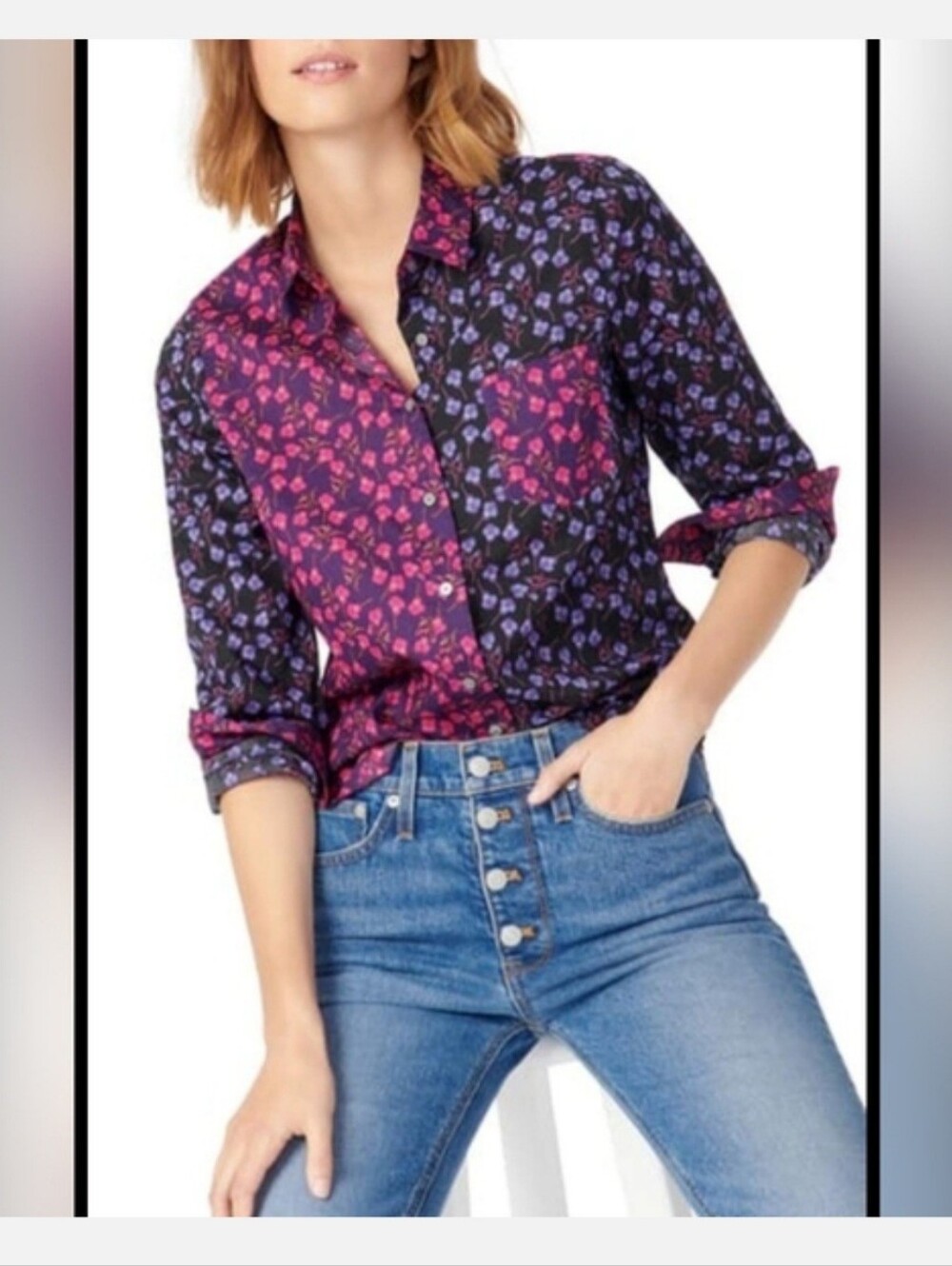 J. Crew Perfect Slim Button Down Liberty Fabrics Floral Patchwork Design - Picture 2 of 4